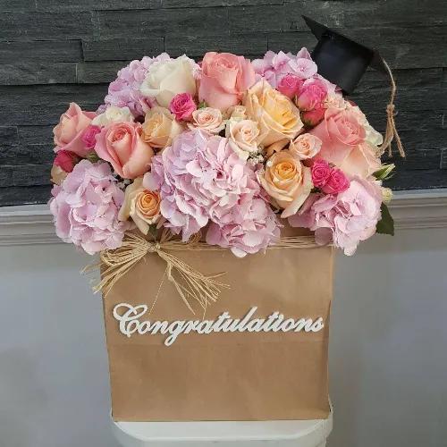 Floral Bag With Mixed Flowers For Graduation