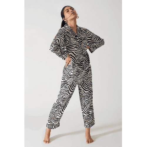 Cosy Long Sleeves And Trousers Zebra Print Pyjama Set