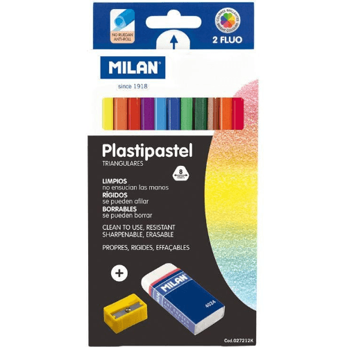 Crayons Color Plasti Pastel , Set Of 12 Pcs + Eraser + Sharpener (With Inner Tray)