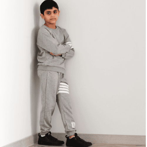 Kids Cotton Grey Set With Stripe Design