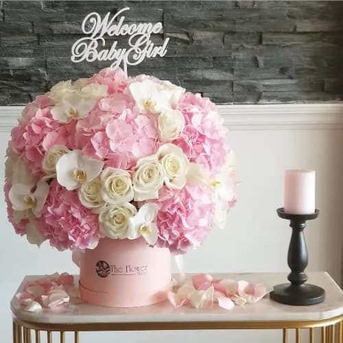 Pink Round Box With White And Pink Flowers