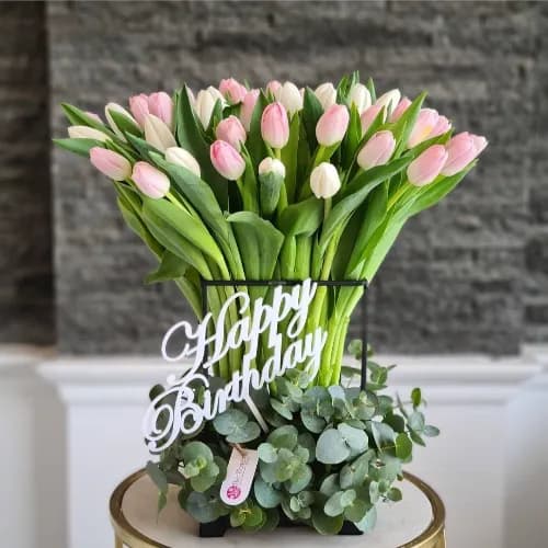 Floral Stand With Tulips And Leaves