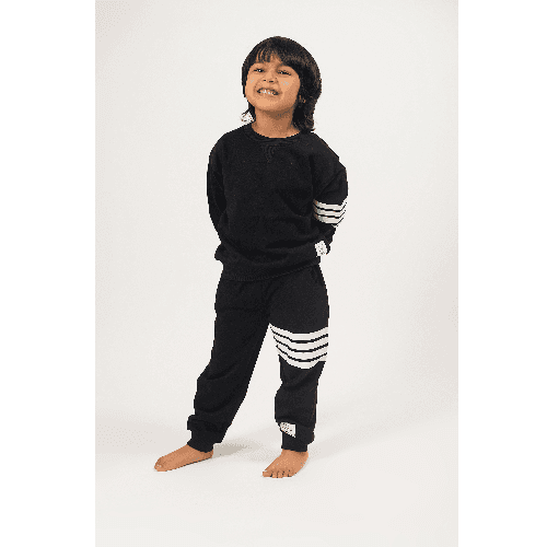 Kids Cotton Black Set With Stripe Design