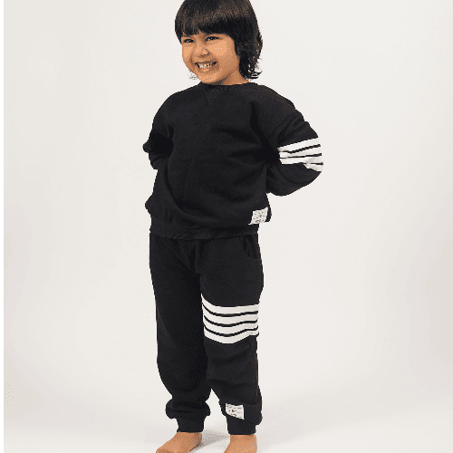 Kids Cotton Black Set With Stripe Design