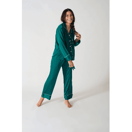 Cosy Long Sleeves And Trousers Deep Green Pyjama Set