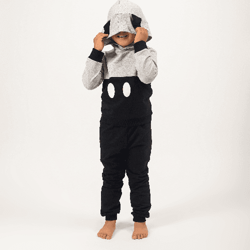 Kids Cotton Black And Grey Set With Hoodie