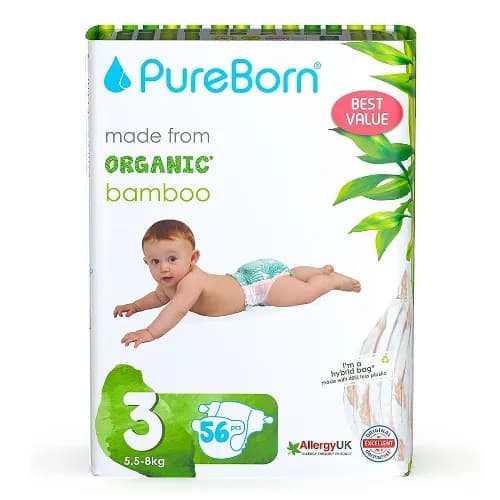 Pure Born Organic Bamboo Diapers No.3 56Pcs