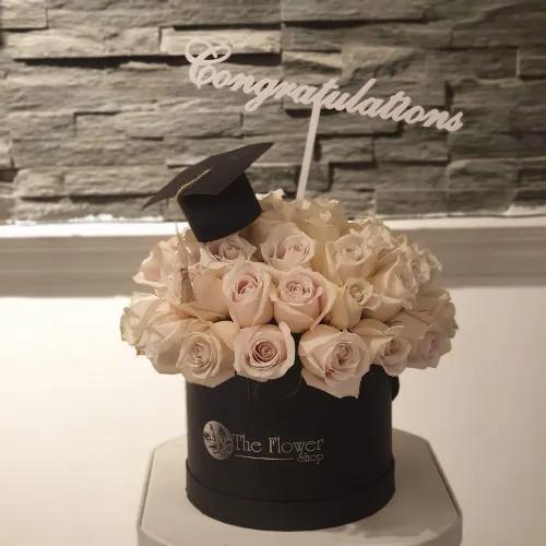 Black Round Box With White Roses