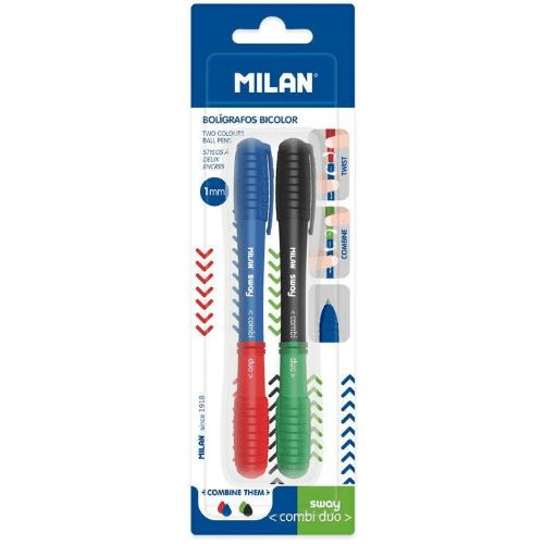 Pen Due Side Set Of 2Pcs,Blue-Red And Black-Green, Sway Combi, Blister Pack