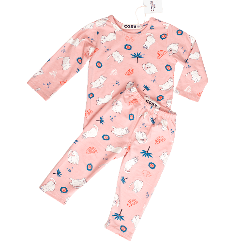 Be Cosy Girls Pj In Pink With Cat Print