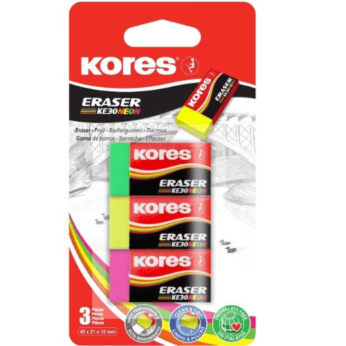 Eraser Colored, High Performance, 40x21x10mm, set of 3 pcs, KE-30