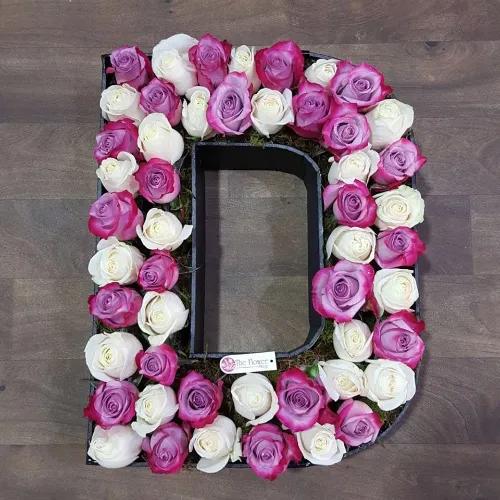 Letter D With White And Purple Roses