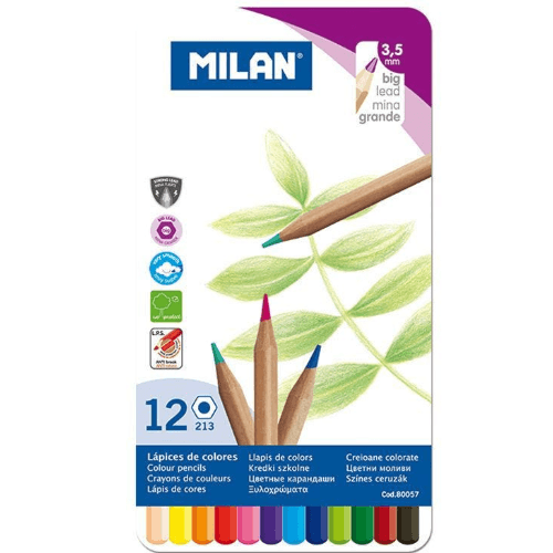 Color Pencil Set Of 12, With Thick Lead, Ã˜ 3.5 Mm, Metal Box