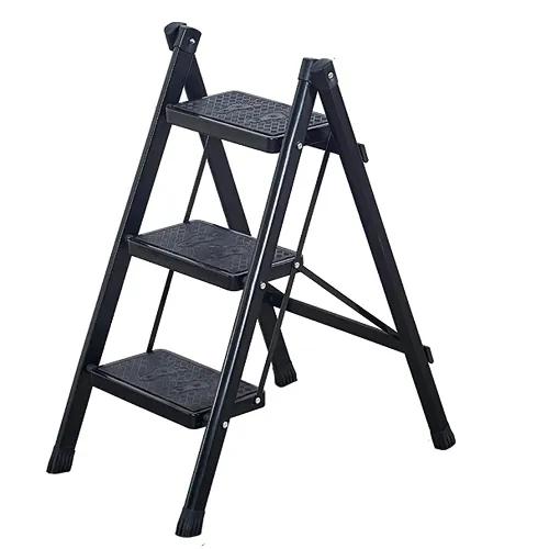 3-Step Stool Ladder With Wide Pedals, Folding Storage Shelf, Load 150 Kg