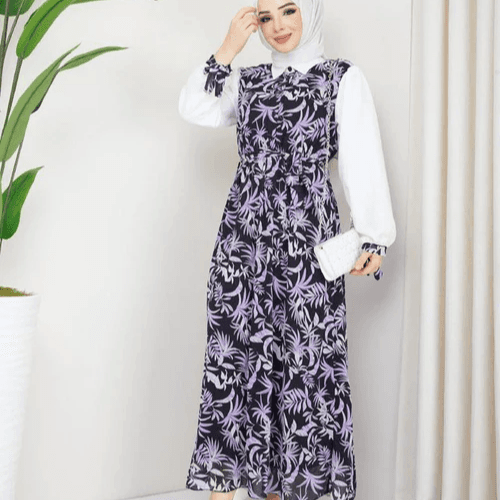 Uslu Moda Turkish Women's Chiffon Maxi Dress - U63 Violet Black