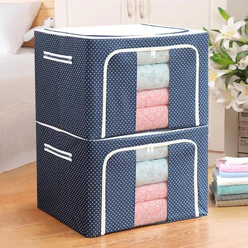 2 Pack 72L Foldable Cloth Storage Organizer Box, Large Capacity Wardrobe Organizer With Steel Frame Support