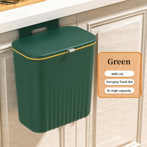 9L Trash Can Wall Mounted Hanging Bin For Kitchen Cabinet Door With Lid