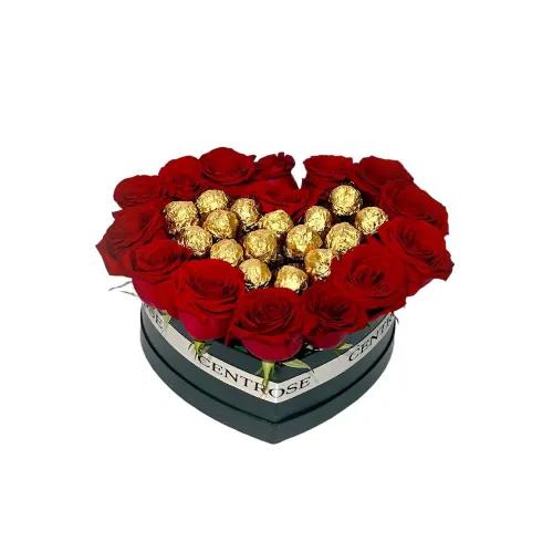 Red Rose In Black Heart Box