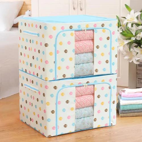 2 Pack 72L Foldable Cloth Storage Organizer Box, Large Capacity Wardrobe Organizer With Steel Frame Support