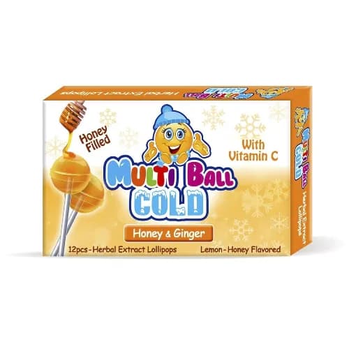 Multiball Cold Lollipop Lemon And Honey Flav 12 Pcs