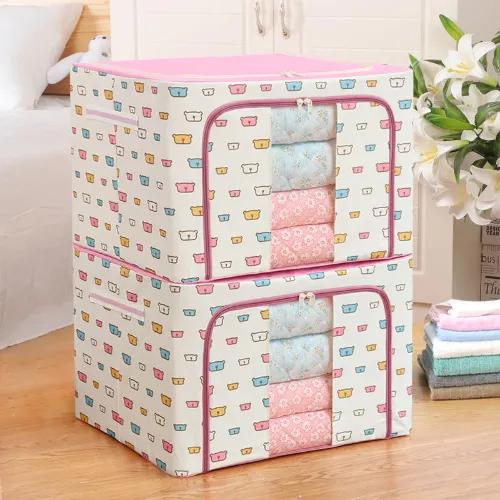 2 Pack 72L Foldable Cloth Storage Organizer Box, Large Capacity Wardrobe Organizer With Steel Frame Support