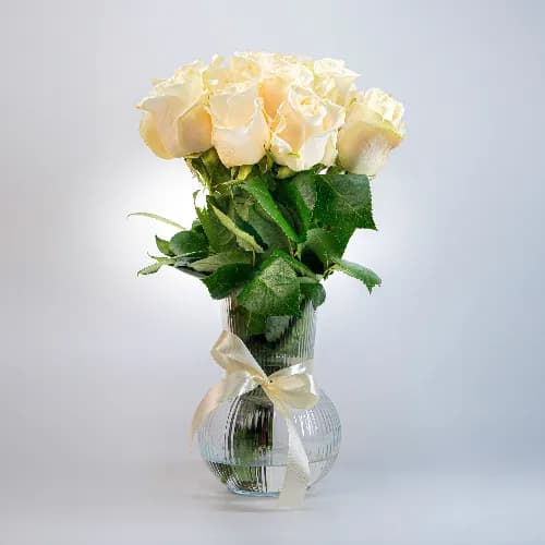 White Roses In Unique  Vase