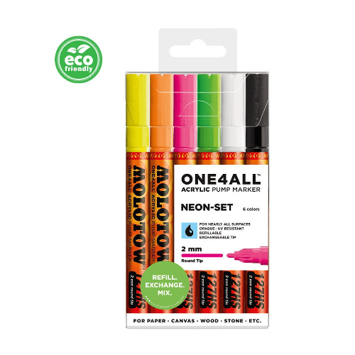 Acrylic Marker One4All 127HS 2mm Wallet  Neon-Set   Rectangle  Ast Molotow