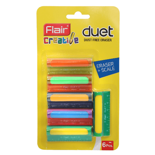 Flair Duet Creative Dust Free Eraser & Scale 6 Pieces