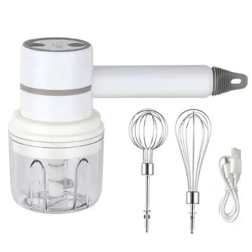 3In1 Wireless Usb Garlic Chopper Egg Beater 3-Speed Control Waterproof With 2 Mixing Rods