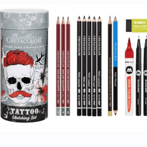 Tattoo Sketching Set Of 14 Pcs, Tin Box