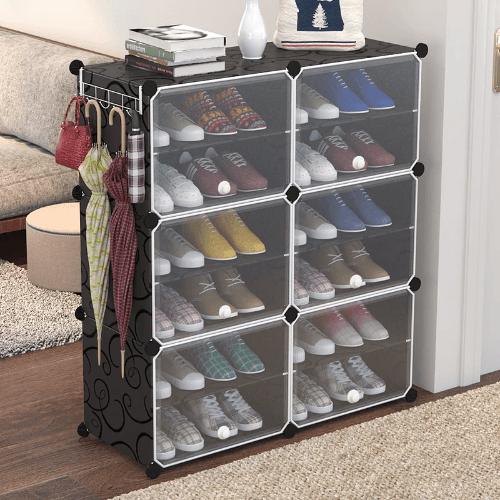 2 Column 6 Layers Cabinet Shoe Rack With Doors