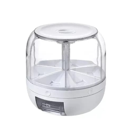 6-Grid Rotating Rice Dispenser, 3 Kg Capacity Rice & Grain Storage Container