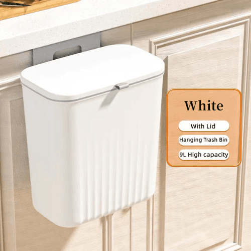 9L Trash Can Wall Mounted Hanging Bin For Kitchen Cabinet Door With Lid