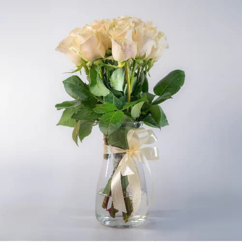 White Roses In Premium Glass Vase