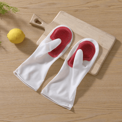 1Pair Silicone Gloves For Dishwashing, Kitchen, Household Cleaning