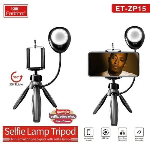 Earldom (Et-Zp15) 360 Degree Rotate Mini Smartphone Tripod With Selfie Lamp