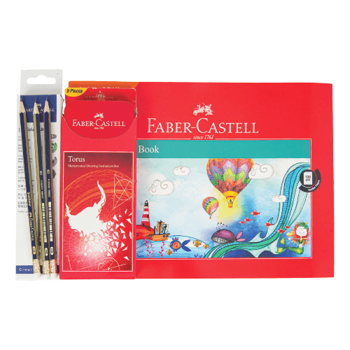 Faber Castle 12 Pencil, Geometry Set 7 Drawing Book