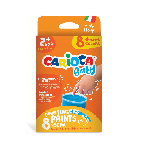 Finger Paints Set Of 8 x 50Ml, Washable, Non-toxic & odourless , Carioca