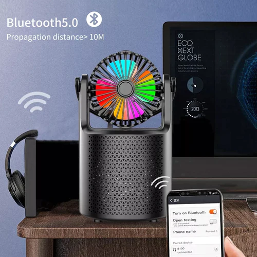 Mini Bluetooth Speaker With Fan Led Light