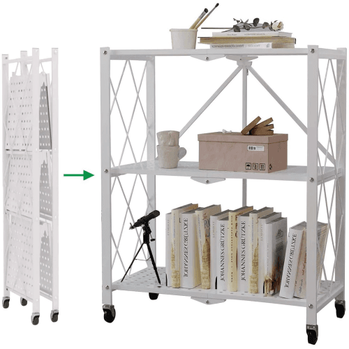 3 Tier Foldable Storage Rack With Movable Wheel