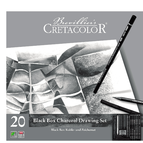 Charcoal & Drawing Set of 20 pcs - BLACK BOX, tin box