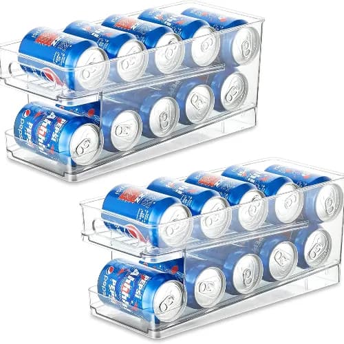 2-Tier Auto-Scrolling Refrigerator Drinks Can Bottle Organizer Bottle Holder For Fridge