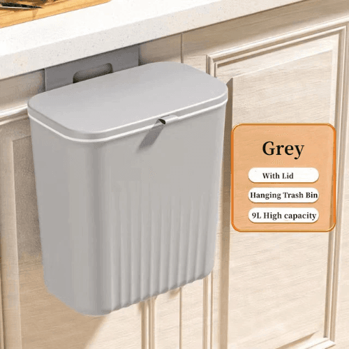 9L Trash Can Wall Mounted Hanging Bin For Kitchen Cabinet Door With Lid