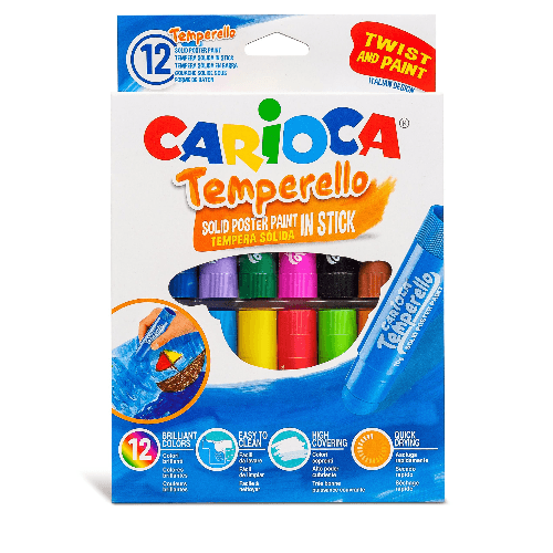 Tempera Stick, Set Of 12 Assorted Color, Carioca Temperello