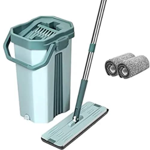 360° 2In1 Flat Mop - Self-Wash And Squeeze Dry Flat Mop With Bucket 2 Mop Pads