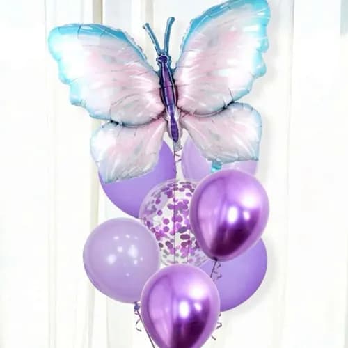 1 Pieces Butterfly Balloon + 7 Pieces Helium Balloon