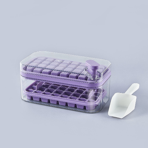 One-Press Transparent Ice Making Mold, Durable Ice Cube Mold Tray With Bin