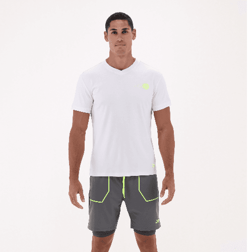 Men V Neck T-Shirt and Short Set White\Grey, Small -  Brush And Needle