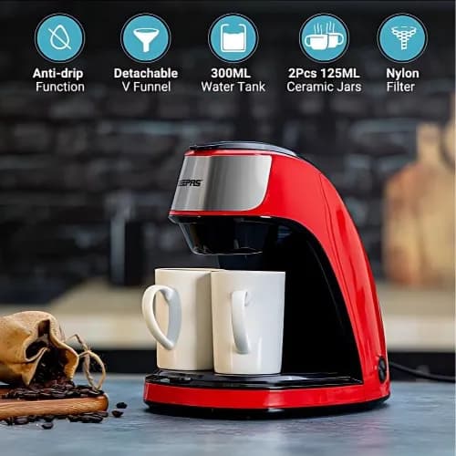 Geepas Gcm41508  Coffee Machine Maker - Red