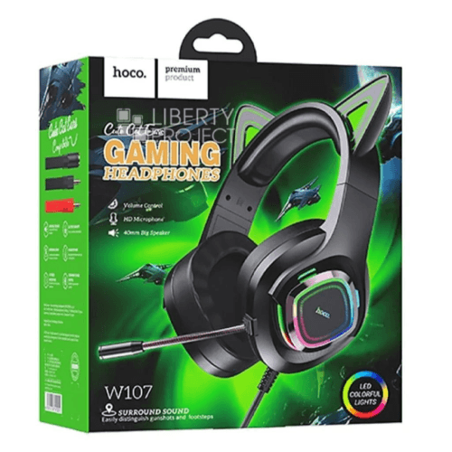 Hoco W107 Cute Cat Luminous Ear Gaming Wired Headphones